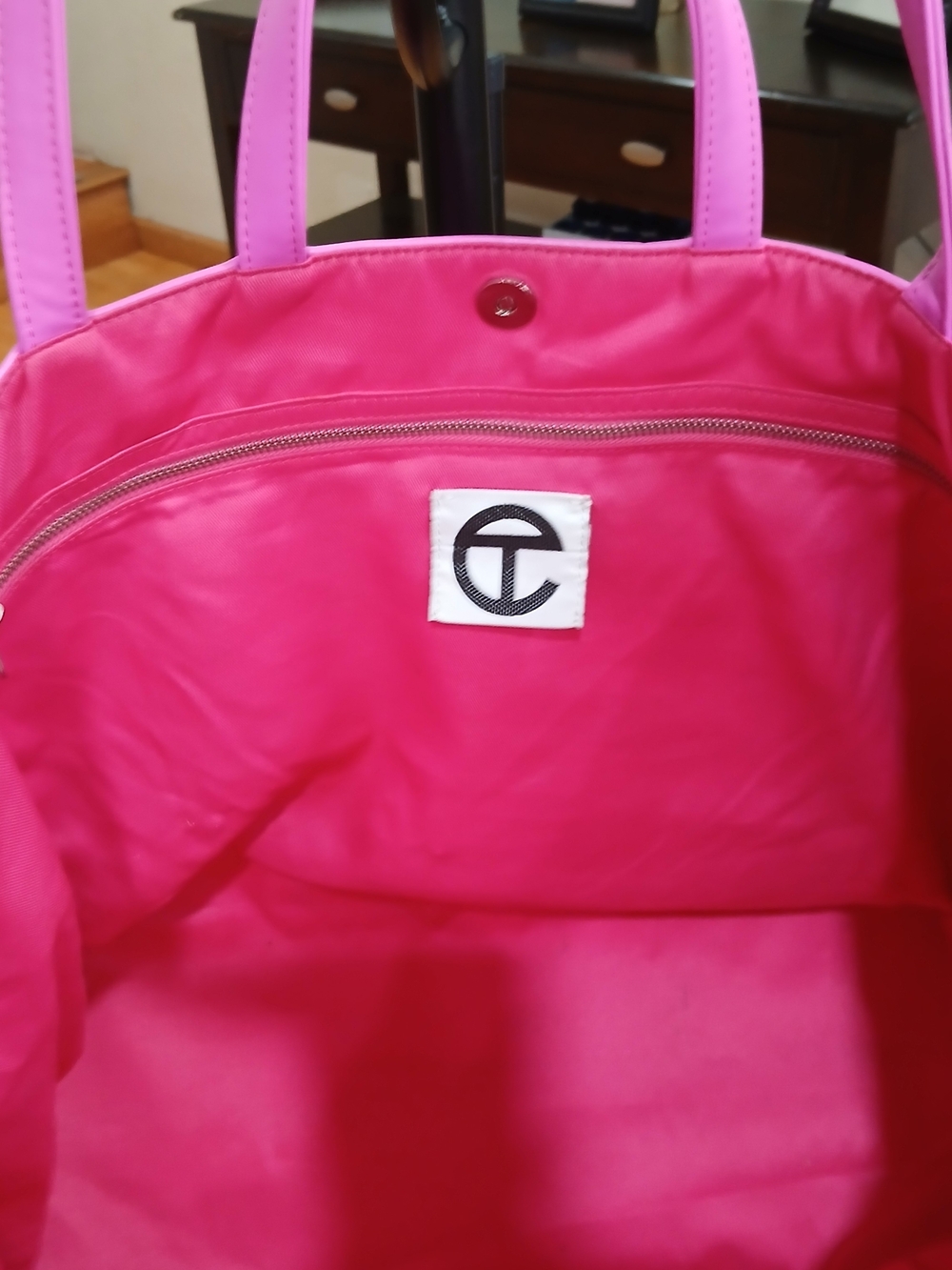 XL Telfar Pink Vegan Leather Tote with Embossed Logo/ Dual Straps - Picture 5 of 9